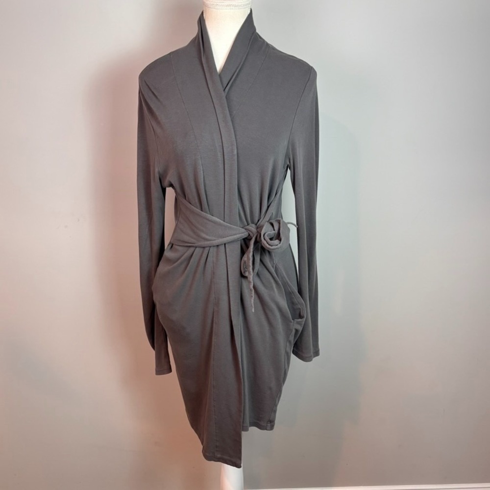 Skin organic cotton Womens grey wrap tie robe size 0 loungewear comfort